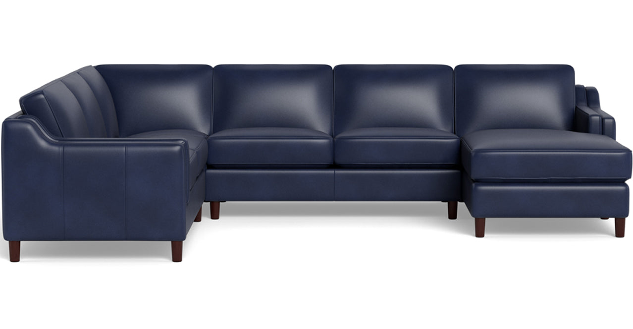 Bella Leather Sectional with Right Chaise, Navy